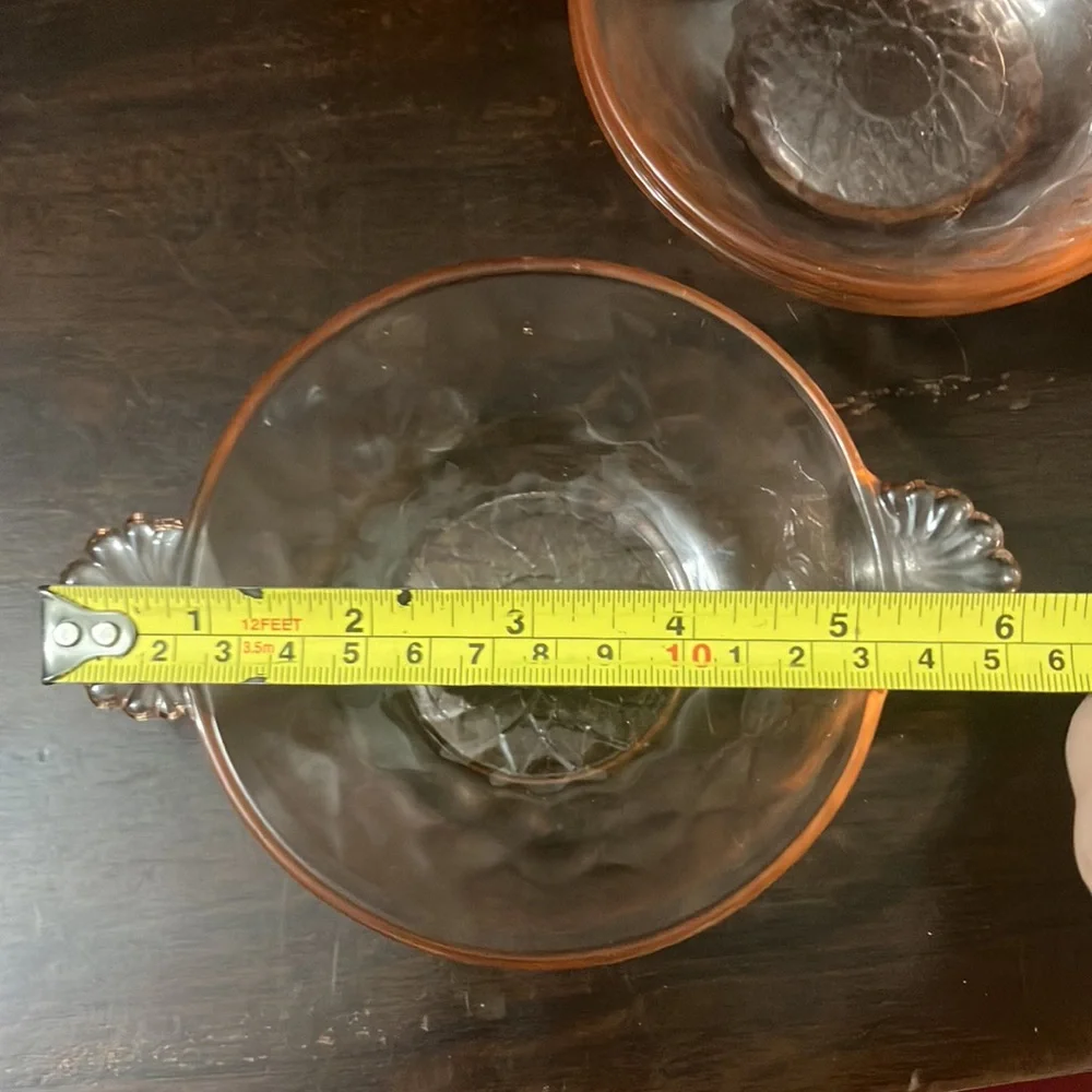 Set of 3 Vintage Thumbprint Pink Depression Glass Berry / Dessert Bowls